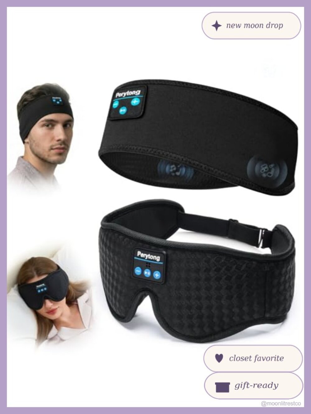 Wireless Bluetooth Sleep Headband & Blackout Eye Mask Set for Side Sleepers